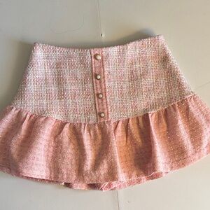 Amanda Uprichard Pink Tweed Mini Skirt with Ruffles